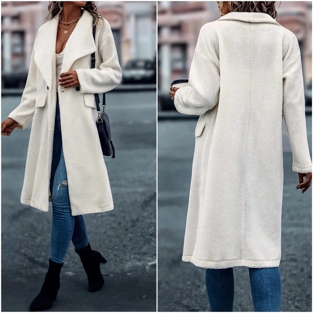 Cozy Wide Collar Teddy Oversized Jacket Coat - Picture 5 of 8